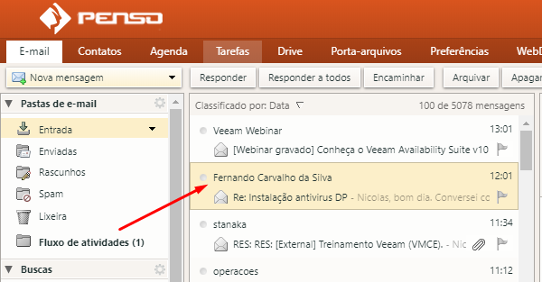 exibição de mensagens no Zimbra